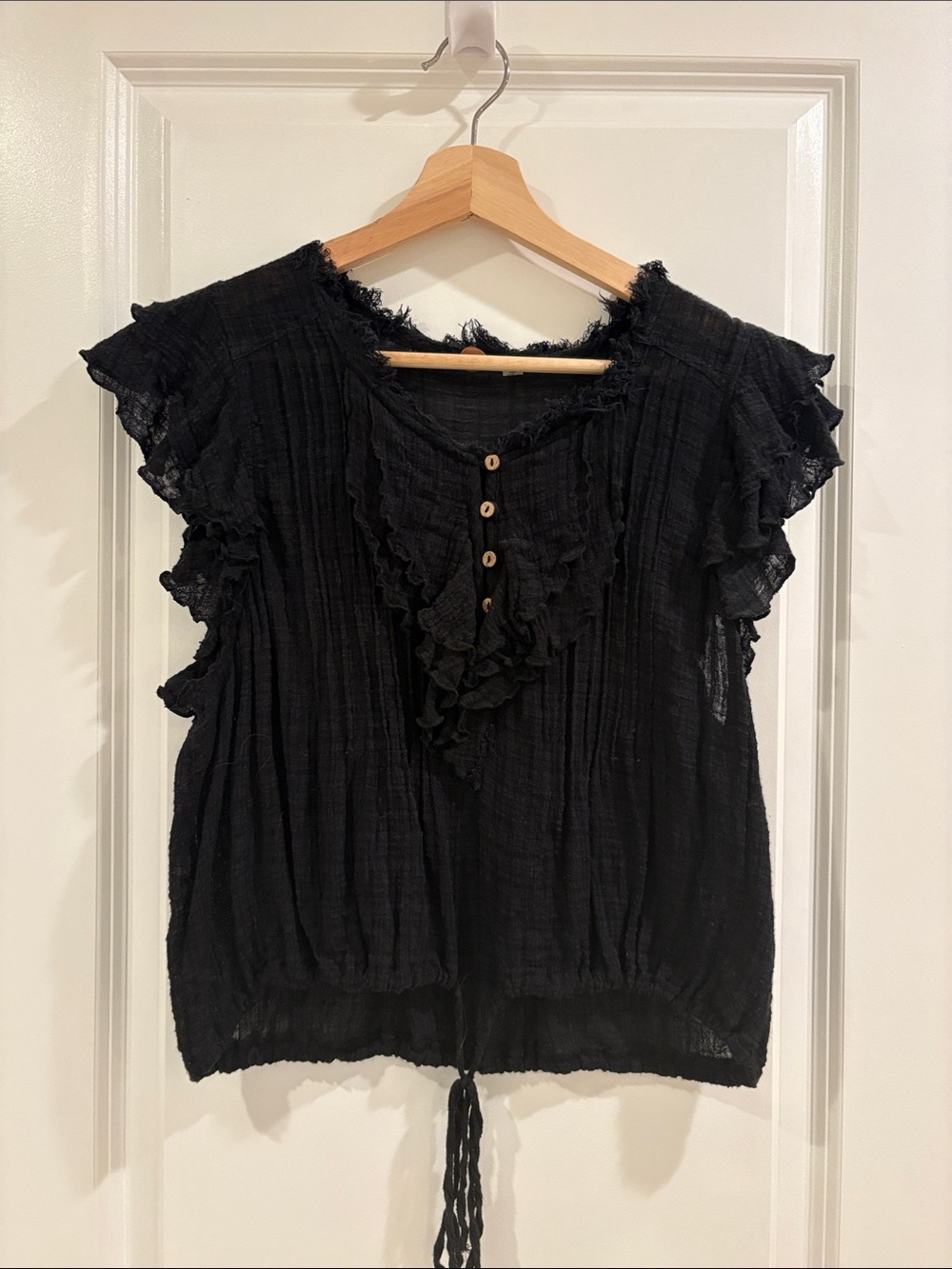FP one Black Ruffled Short-Sleeve Top